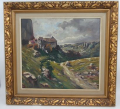 null THYS, "Abbaye en montagne", huile sur toile signée en bas à gauche, 42 x 46...