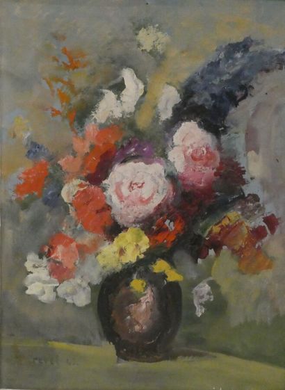 null CREVEL M., "Vase de fleurs", huile sur toile signée et datée 45 en bas à gauche,...