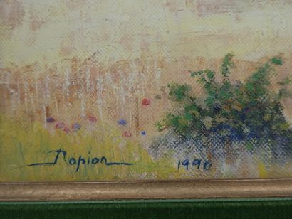 null ROPION André, "Vue de Villerest", huile sur carton signée en bas à droite, 25...