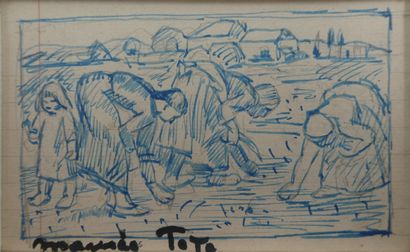 null TETE Maurice Louis (1880-1948), "Les Glaneuses", encre bleue signée en bas à...