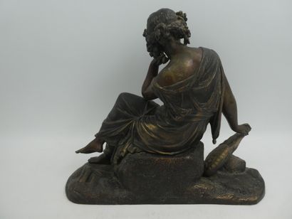 null AUBER, "Sapho assise sur un tertre", bronze patiné, 27 x 32 x 11 cm