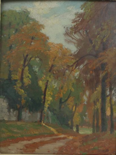 null SANCHIS Salvador (XXe siècle), "Paysage d'automne", huile sur carton signée...