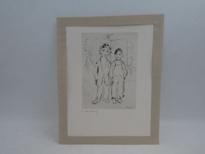 null LOT 4 estampes : HAMBOURG André (1909-1999), "Couple de poulbots", lithographie...