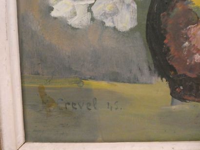 null CREVEL M., "Vase de fleurs", huile sur toile signée et datée 45 en bas à gauche,...