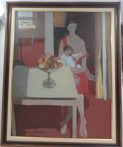 null PETITJEAN Armand (1909-2004), "femme à l'enfant aux fruits" 55 56, Huile sur...
