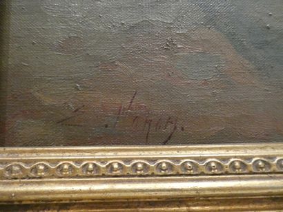 null Ecole moderne, "Scène d'intérieur", huile sur toile signée en bas à gauche,...
