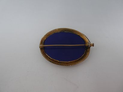 null Une broche à monture en métal doré sertie d'un médaillon ovale en micro-mosaïque...