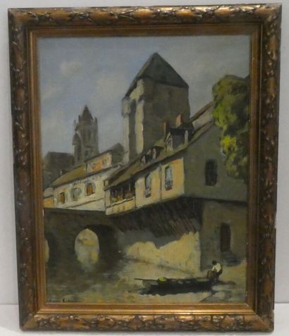null GIGNOU Ludovic (1882-?), "Vieilles maisons sur les rives du Loing", huile sur...