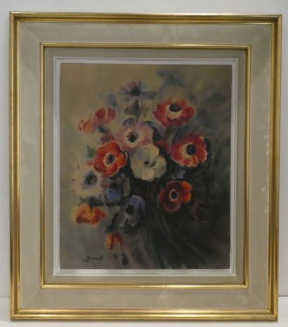 null BURNOT Jacques (1911-2004), "Bouquet d'anémones", aquarelle sur carton signée...