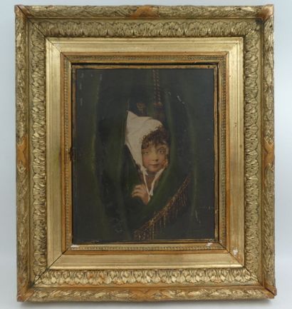 null Ecole française fin du 19ème siècle, "Portrait d'enfant", photographie réhaussée...
