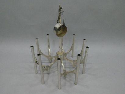null GAETANO SCIOLARI (1927-1994), lustre chandelier à dix bras de lumière en métal...