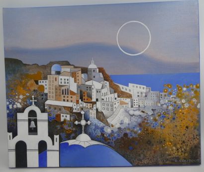 null COUDOUR Gilles (né en 1942), "Paysage de Grèce", huile sur toile signée en bas...