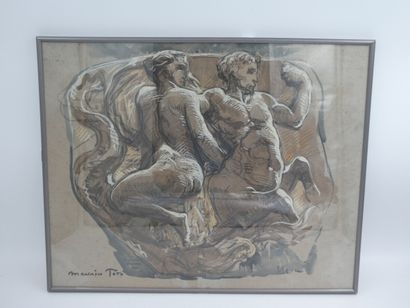 null TETE Maurice Louis (1880-1948), "Bas-relief avec centaure", fusain et craie...