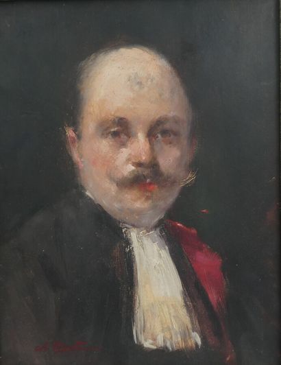 null DEVILLIE Charles (1850-1905), "Portrait d'avocat en robe", Huile sur toile,...