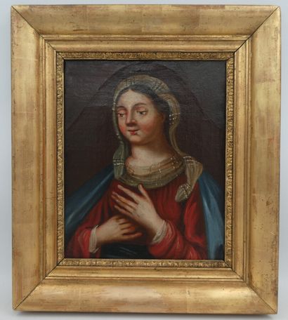 null Ecole française du 18ème siècle, "La Vierge Marie", huile sur toile, 32 x 25,5...