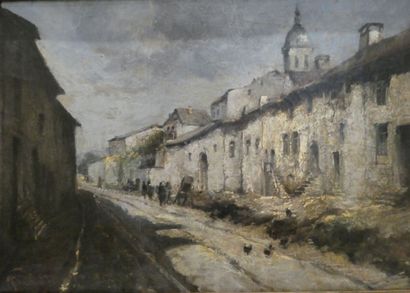 null FLACHAT Antoine (1826-1896), "Vue de village", huile sur toile signée en bas...