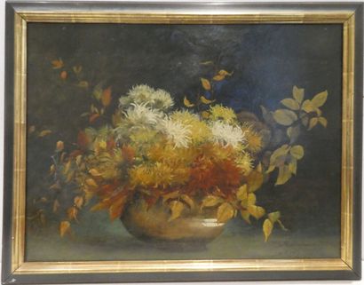 null COLLOMB-AGASSIS Louise (1857 - ?). "Bouquet de fleurs automnal", huile sur toile...