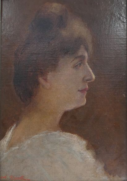 null DEVILLIE Charles (1850-1905), "Portrait de femme de profil", Huile sur toile...