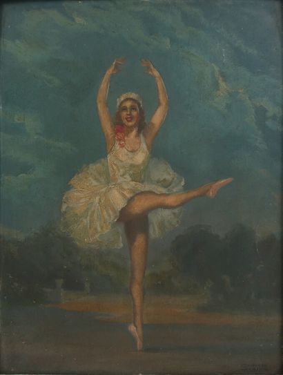 null SANCHIS Salvador (XXe siècle), "Danseuse classique", huile sur carton signée...