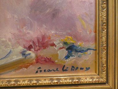 null PICART LE DOUX Charles (1881-1959) "Bouquet de fleurs sur fond rose", huile...