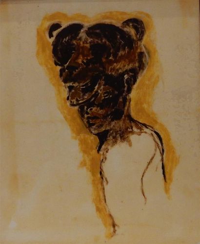 null SCALI Vincent (né en 1956), "Portrait à la coiffe", huile sur papier marouflé...