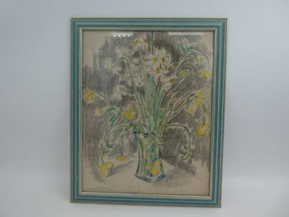 null TETE Maurice Louis (1880-1948), "Bouquet de fleurs", crayon et aquarelle signé...