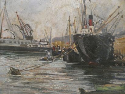 null BERSIER Jean Eugène (1895-1978), "Port d'Alger", huile sur panneau non signée...