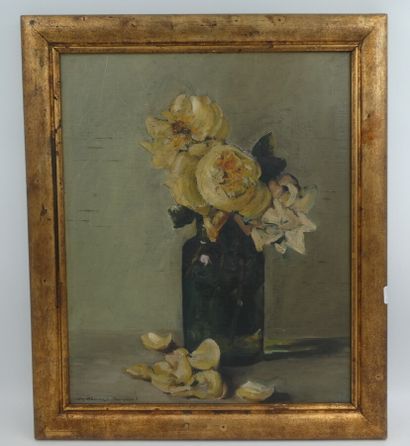 null BEAUZÉE-REYNAUD Marguerite (1894-1985) , "Roses jaunes", huile sur panneau signée...