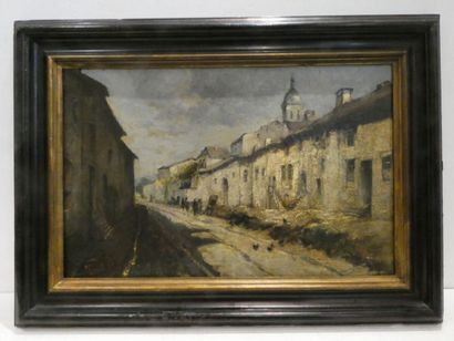 null FLACHAT Antoine (1826-1896), "Vue de village", huile sur toile signée en bas...