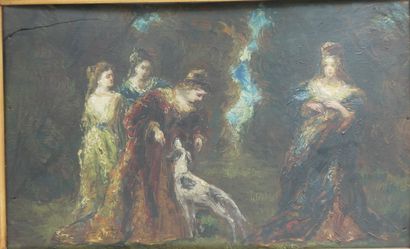 null Dans le goût de Adolphe MONTICELLI (1824-1886), "Quatre femmes et un chien dans...
