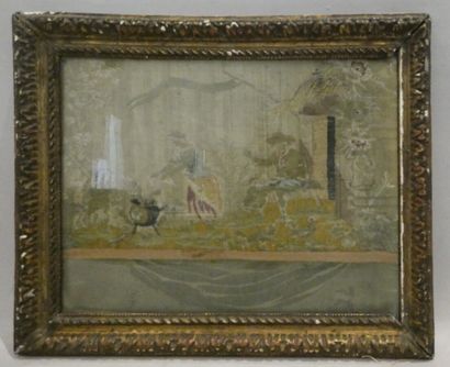 null Ecole française du XVIIIe siècle, "Scène paysane", soie, 17 x 23 cm à vue, cadre...