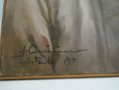 null Ecole bésilienne contemporaine, "Portrait d'homme à la pipe", huile sur toile...