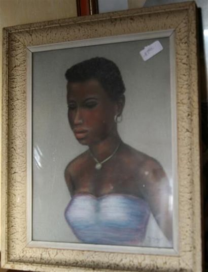 null GAZET A., "Portrait de jeune Africaine", pastel, signée en bas droite, 34 x...