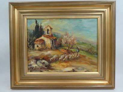 null VUILLEMIN Georges (1893-1955), "Paysage de Provence avec troupeau de mouton",...