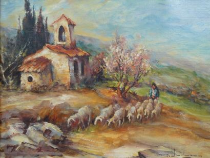 null VUILLEMIN Georges (1893-1955), "Paysage de Provence avec troupeau de mouton",...