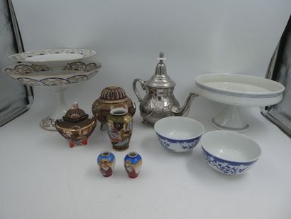 null LOT objets en porcelaine à décor polychrome : une coupe, deux coupes en Limoges,...