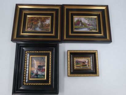 null BETOURNE Jean LIMOGES, "Paysages lacustres", quatre émaux peints signés , 7...