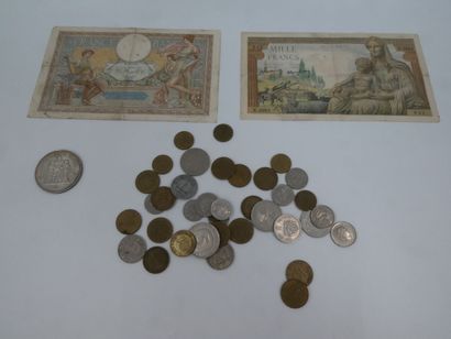 null LOT NUMISMATE : 1 x 50 francs Hercule argent 30,10 gr, 2 billets France 100...