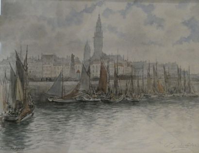 null DELATRE Eugène (1864-1938),

"Port de Dunkerque",

aquarelle signée en bas à...