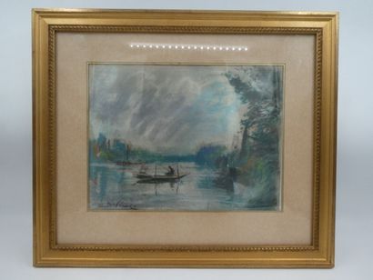 null SINET André (1867-?) (Elève de Drolling),

"Pêcheur sur une barque",

pastel...