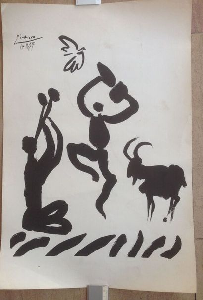 null PICASSO Pablo (1881-1973) d'après, "Danseur aux cymbales avec chèvre et flutiste",...