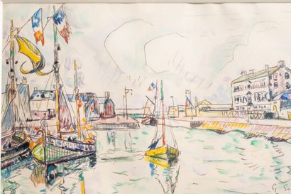 null Ecole française du XXème siècle,

"Port-en-Bessin",

aquarelle sur papier située...