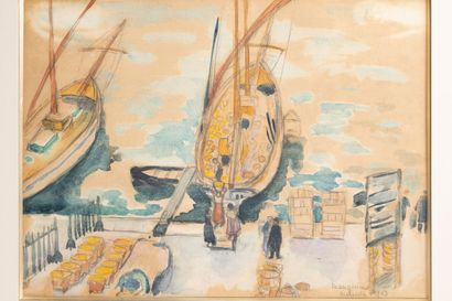 null MANGUIN Henri (1874-1949),

"Port de Marseille, le déchargement des oranges",

aquarelle...