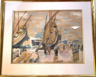 null MANGUIN Henri (1874-1949),

"Port de Marseille, le déchargement des oranges",

aquarelle...