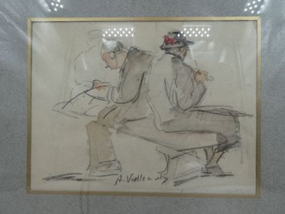 null VUILLEMOT Auguste (1883-1970), quatre esquisses crayon fusain lavis et gouache,...