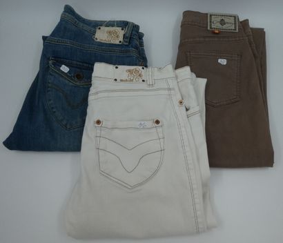 null LOT deux pantalons : CIMARRON jeans en toile marron T 14, WEEKEND Max Mara pantalon...