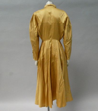 null ALAIA circa 1990 - Robe en popeline de coton jaune jupe à effet de quille à...