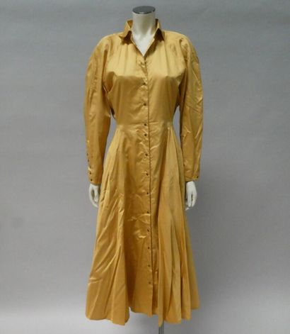 null ALAIA circa 1990 - Robe en popeline de coton jaune jupe à effet de quille à...