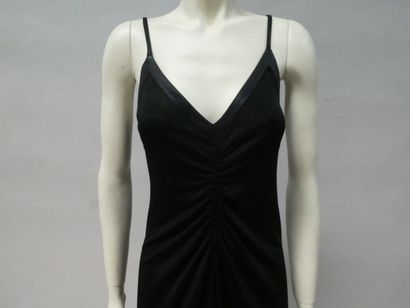 null RENATA. Long dress with straps in black jersey, S 38. White label, orange g...
