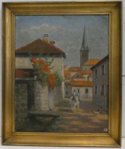 null BLAHAY Henry (1869-1941), - "Cavalier dans une rue", huile sur toile signée...